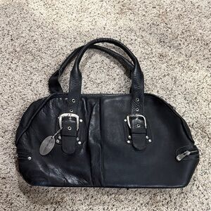 Black Leather Handbag with Silver Accents